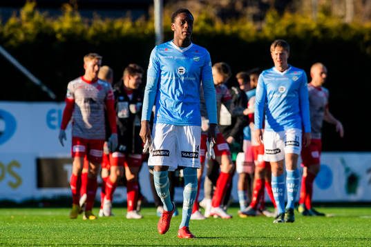 Akinsola Akinyemi of Sandnes Ulf looks dejected