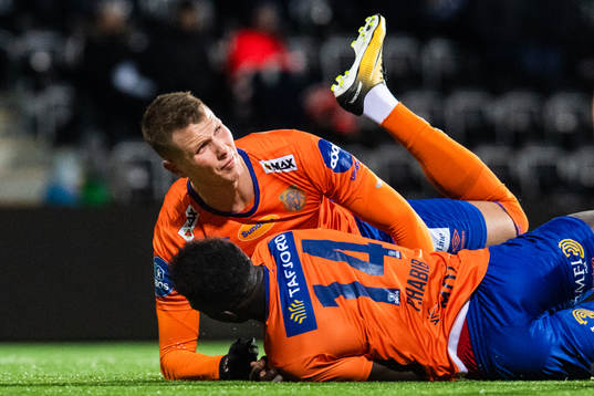 Hólmbert Fridjónsson and Pape Habib Gueye of Aalesund