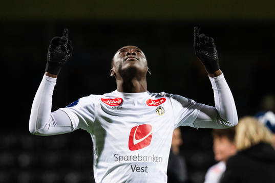 Akor Jerome Adams of Sogndal celebrates