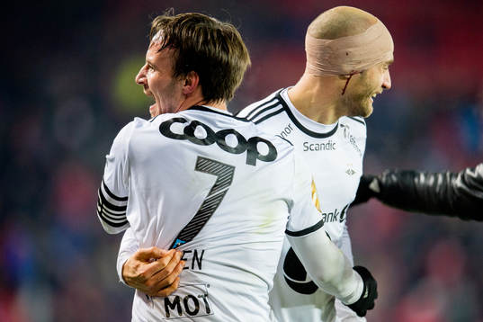 Mike Jensen and Tore Reginiussen of Rosenborg celebrate