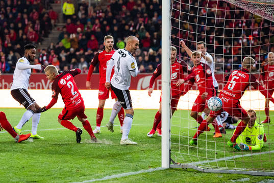Samuel Adegbenro of Rosenborg scores 0-1