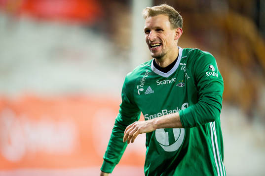 Goalkeeper André Hansen of Rosenborg celebrates