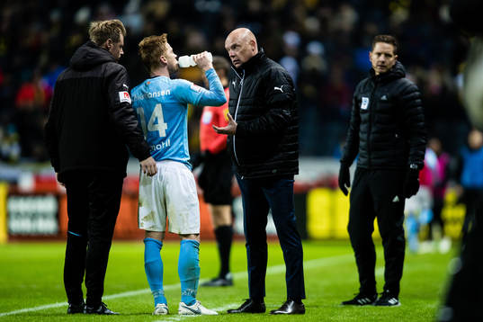 Malmö FFs tränare Uwe Rösler  med Anders Christiansen