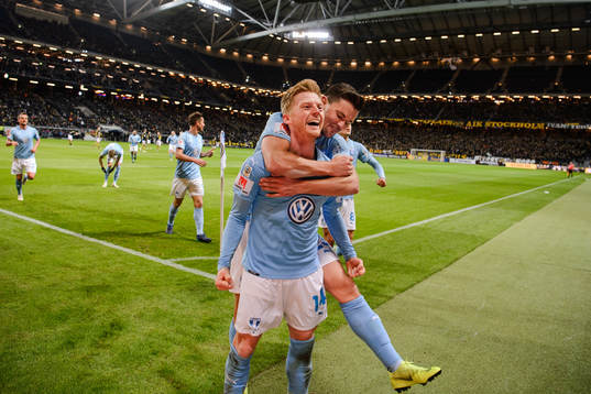 Malmö FFs Anders Christiansen och Marcus Antonsson jublar