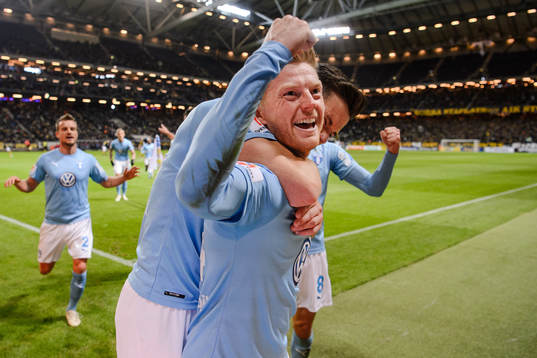 Malmö FFs Anders Christiansen och Marcus Antonsson jublar