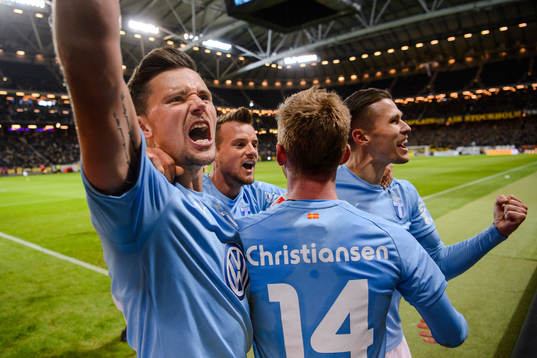 Malmö FFs Anders Christiansen och Marcus Antonsson jublar