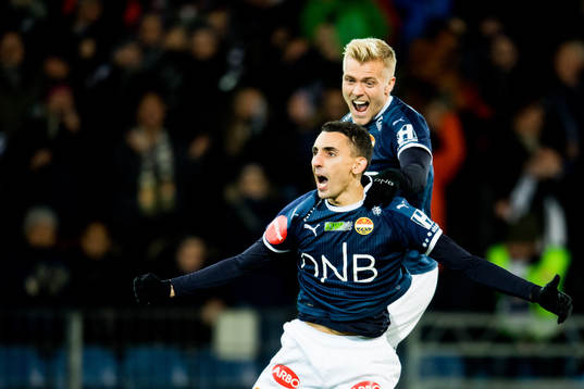 Mustafa "Mos" Abdellaoue of Strømsgodset celebrates with