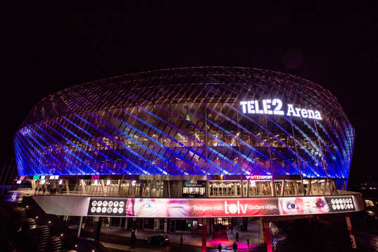 Exteriör av Tele2 Arena innan fotbollsmatchen i