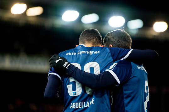 Mustafa "Mos" Abdellaoue of Strømsgodset celebrates with
