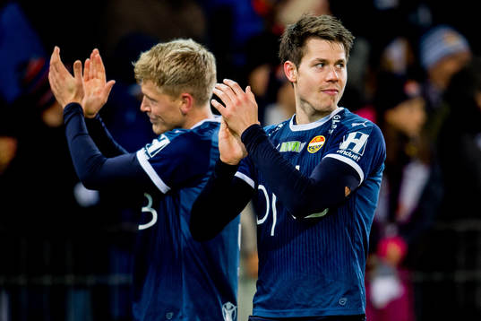 Lars Vilsvik and Jonathan Parr of Strømsgodset celebrate