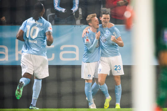 Malmö FFs Marcus Antonsson jublar med Anders Christiansen