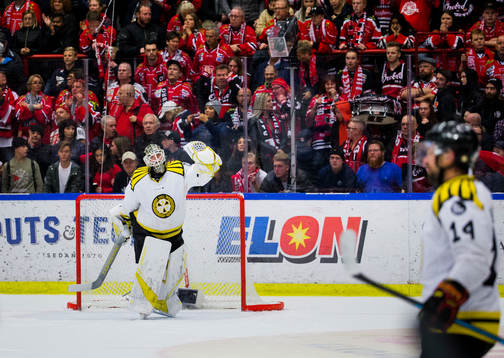 Brynäs målvakt David Rautio jublar vi slutsignalen
