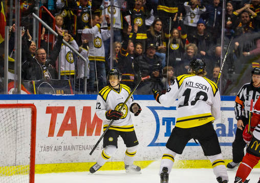 Brynäs Samuel Asklöf gör 0-1 och jublar framför fansen
