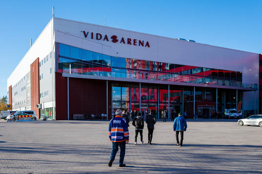 Generell exteriör vy av Vida arena före ishockeymatchen i