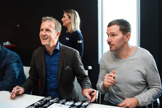 Före detta HV71-kaptenerna Klas Heed och Per Gustafsson