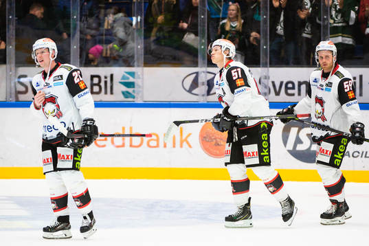 Malmö Redhawks Axel Wemmenborn, Emil Sylvegård och Anton