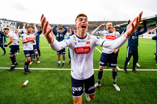 Sondre Flem Bjørshol of Viking celebrates