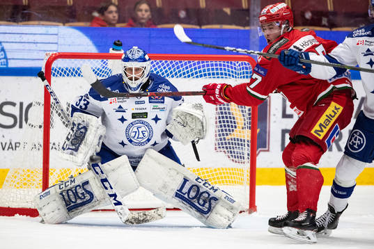 Leksands målvakt Axel Brage och Modos Ludvig Elvenes