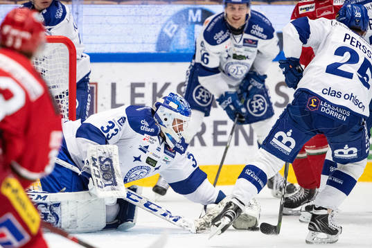 Leksands målvakt Axel Brage och Linus Persson
