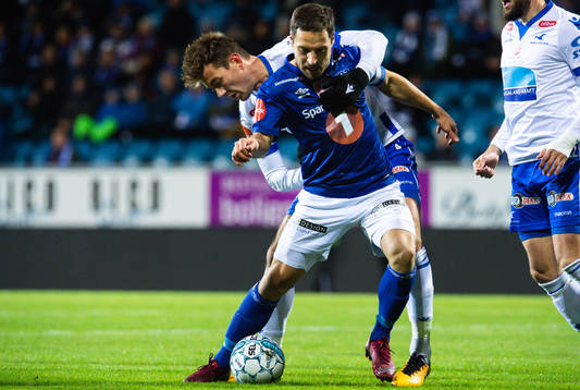 Fredrik Knudsen of Haugesund and Mads Reginiussen of Ranheim