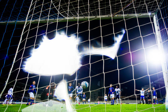 Sondre Tronstad of Haugesund scores the 1-0 goal behind