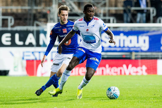 Daniel Kvande of Ranheim and Ibrahima Koné of Haugesund