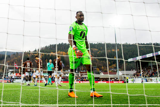 Goalkeeper Georges Bokwé of Mjøndalen looks dejected