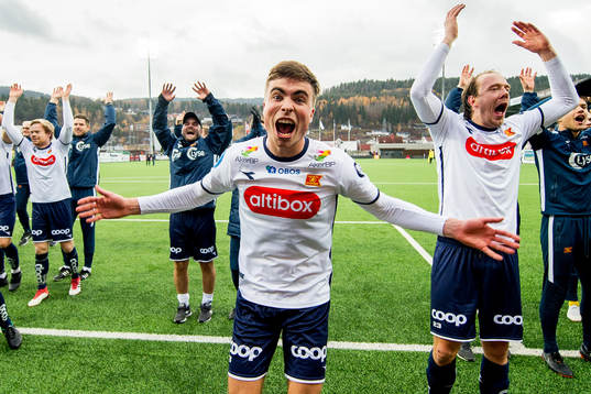 Sondre Flem Bjørshol of Viking celebrates