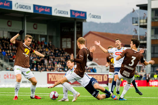 Tommy Høiland of Viking goes down in the penalty box