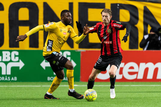 Brommapojkarnas Johan Falkmar och Elfsborgs Chinedu Obasi