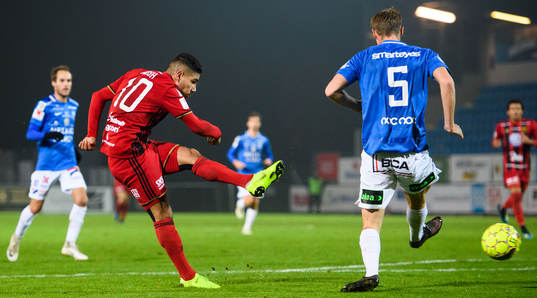 Östersunds Hosam Aiesh testar skott