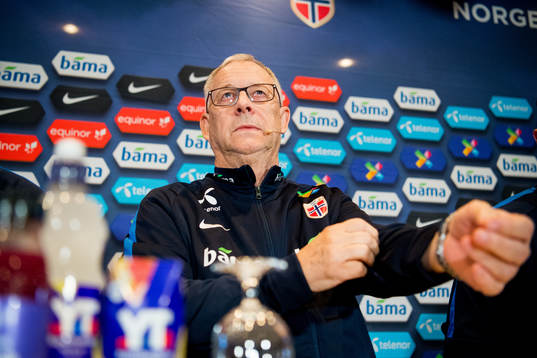 Lars Lagerbäck, head coach of Norway, presents the team