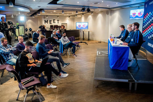 Lars Lagerbäck, head coach of Norway, presents the team