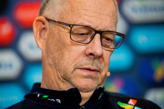 Lars Lagerbäck, head coach of Norway, presents the team