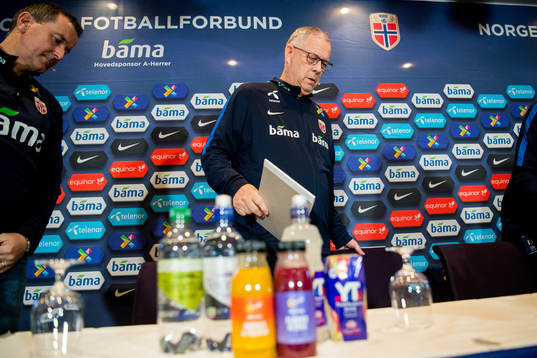 Lars Lagerbäck, head coach of Norway, presents the team