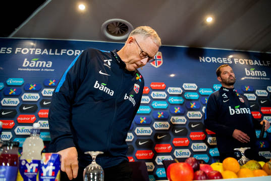 Lars Lagerbäck, head coach of Norway, presents the team