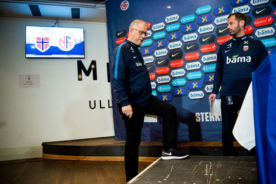 Lars Lagerbäck, head coach of Norway, presents the team