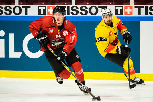 Carl-Johan Lerby of Malmö Redhawks and Mark Arcobello of