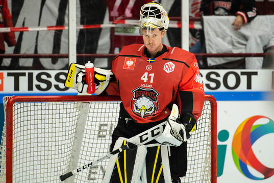 Goalkeeper Lars Volden of Malmö Redhawks looks dejected