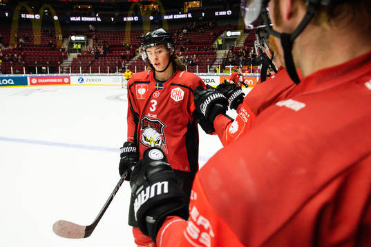 Malte Setkov of Malmö Redhawks celebrates