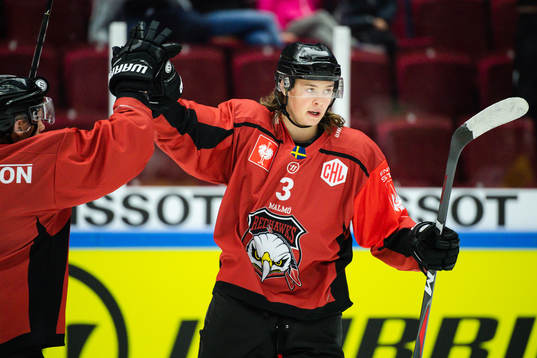 Malte Setkov of Malmö Redhawks celebrates
