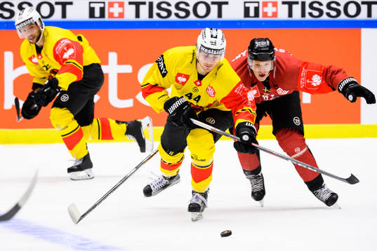 Andre Heim of Bern and Emil Sylvegård  of Malmö Redhawks