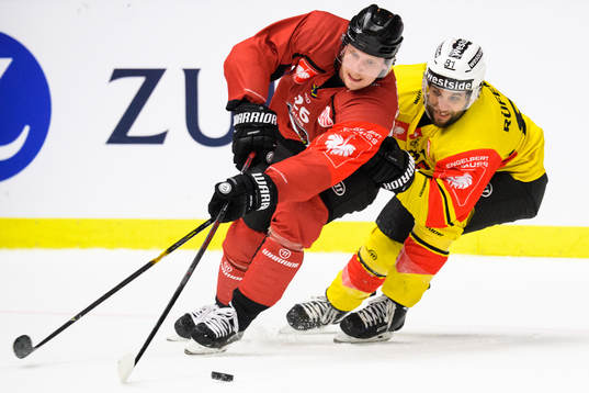 Axel Wemmenborn of Malmö Redhawks and Thomas Rufenacht of