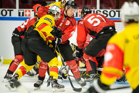Carl-Johan Lerby of Malmö Redhawks defends against Andre