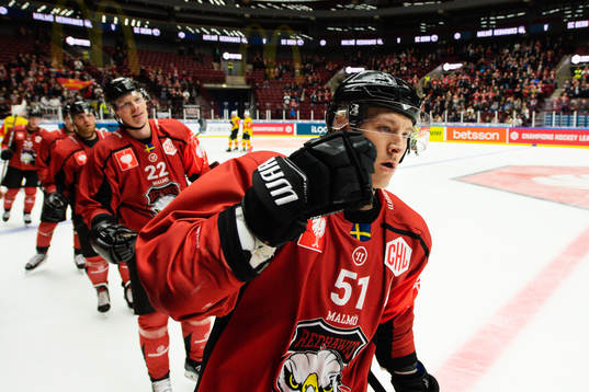 Emil Sylvegård  of Malmö Redhawks celebrates