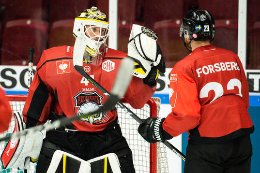 Goalkeeper Lars Volden of Malmö Redhawks celebrates