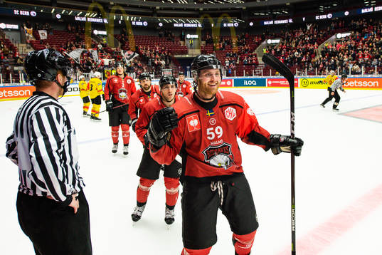 Anton Mylläri of Malmö Redhawks celebrates