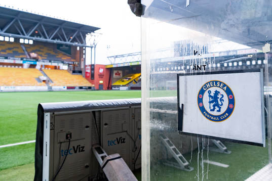 Borås arena interiör med Chelseas spelarbänk i