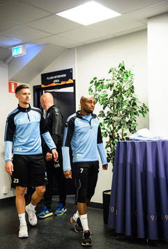 Marcus Antonsson and Fouad Bachirou of Malmö FF arrives to