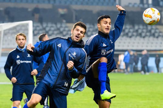 Joachim Thomassen and Harmet Singh of Sarpsborg 08
